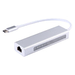 ฮับอลูมิเนียม 3 พอร์ต USB3.0 พร้อมอะแดปเตอร์อีเธอร์เน็ต USB-C / Type-C ความเร็ว 1000Mbps, USB Type-C 1000Mbps