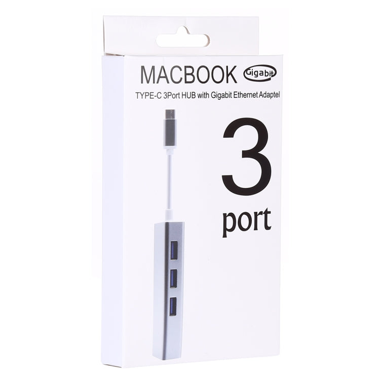 ฮับอลูมิเนียม 3 พอร์ต USB3.0 พร้อมอะแดปเตอร์อีเธอร์เน็ต USB-C / Type-C ความเร็ว 1000Mbps, USB Type-C 1000Mbps
