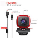 HXSJ A849 เว็บแคมวิดีโอ HD 480P ปรับหมุนได้ 360 องศา พร้อมไมโครโฟน