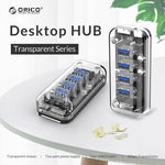 ORICO F4U HUB เดสก์ท็อป 4 พอร์ต USB 3.0 ความเร็ว 5Gbps พร้อมไฟ LED สีน้ำเงิน, 4 พอร์ต