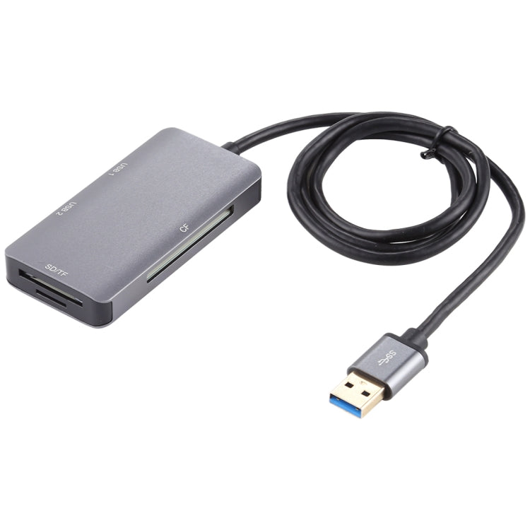 เครื่องอ่านการ์ด USB 3.0 แบบ 5 in 1 มีพอร์ต USB 3.0 คู่ + CF + TF + SD, 5 in 1 USB 3.0