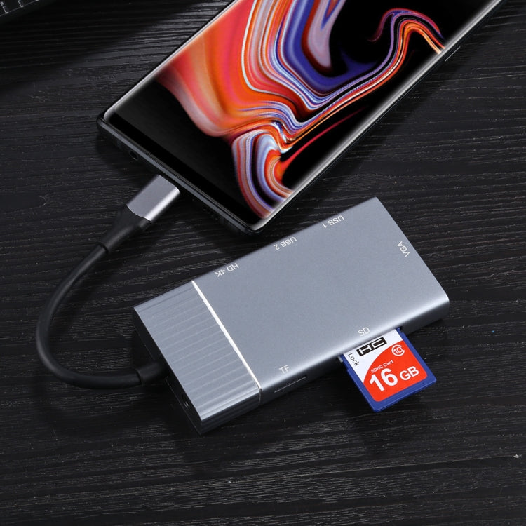แท่นเชื่อมต่อ USB-C แบบ 7 in 1 มีพอร์ต USB 3.0 คู่ + TF/SD + HDMI/VGA + แจ็ค 3.5mm + Type-C / USB-C, 2xUSB3.0+TF/SD+HDMI/VGA+3.5mm