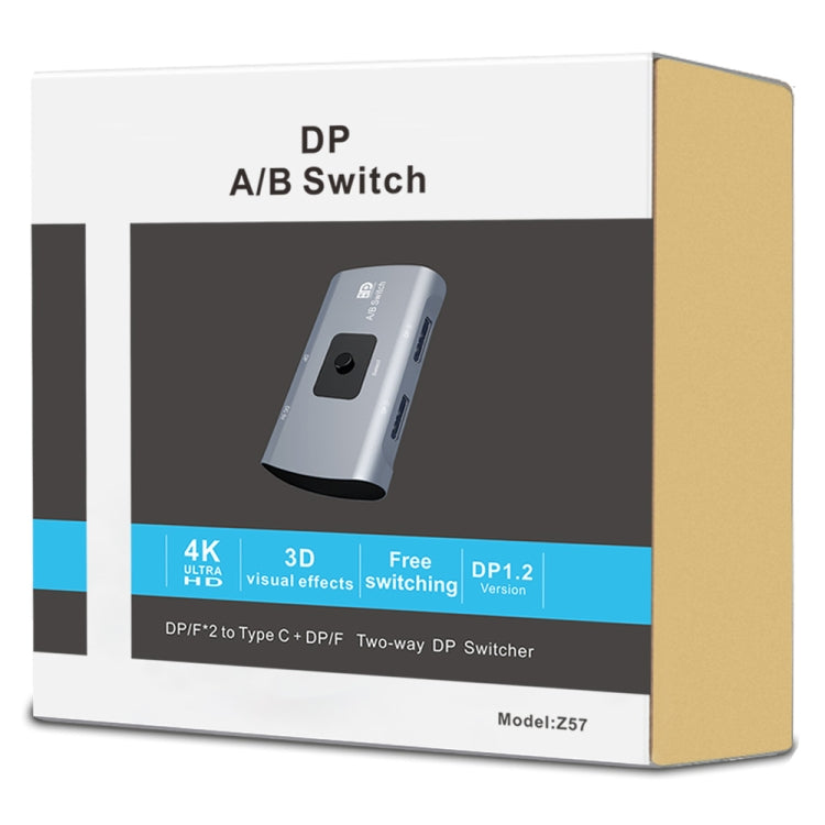 สวิตช์ DP สองทาง Z57 DP ตัวเมีย x 2 เป็น USB-C / Type-C + DP ตัวเมีย, Z57