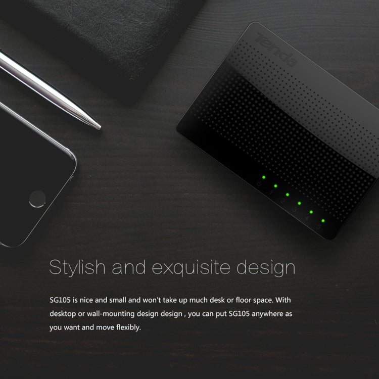 สวิตช์เครือข่าย Tenda SG105 Mini 5 พอร์ต 1000Mbps Gigabit LAN HUB สีดำ รุ่น Tenda SG105 5 พอร์ต