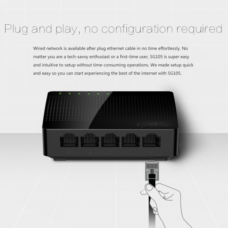 สวิตช์เครือข่าย Tenda SG105 Mini 5 พอร์ต 1000Mbps Gigabit LAN HUB สีดำ รุ่น Tenda SG105 5 พอร์ต