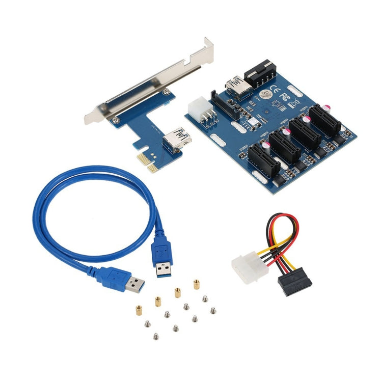 การ์ดแปลง PCI-E เป็น PCI-E 1 เป็น 4 ช่อง PCI-E Express Card 1 ช่อง พร้อมช่อง PCI-E 4 ช่อง