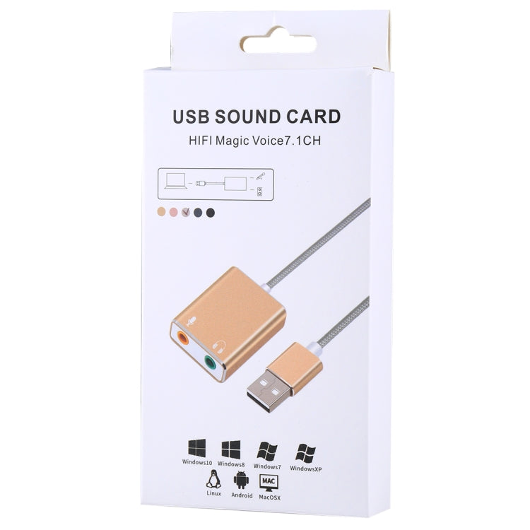 การ์ดเสียง USB เสมือน 7.1 ช่องแบบภายนอกตัวเรือนอลูมิเนียมอัลลอย พร้อมสายยาว 13 ซม. สำหรับพีซีและแล็ปท็อป, USB