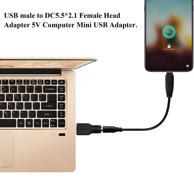 อะแดปเตอร์ USB หัวผู้ชายเป็นหัวเมีย 5.5 x 2.1 มม, USB หัวผู้ชายเป็น 5.5 x 2.1 มม