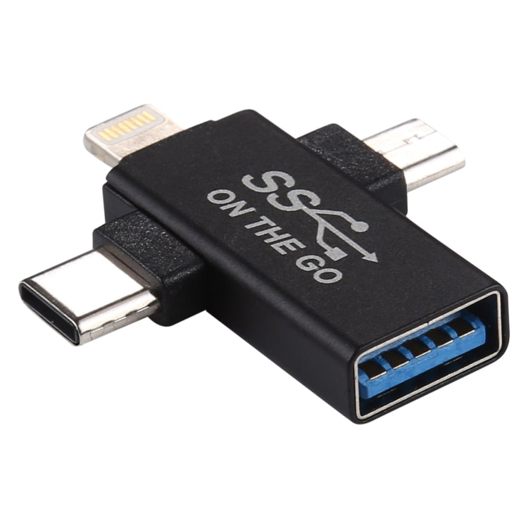 อะแดปเตอร์ OTG 3 in 1 USB 3.0 เป็น 8 Pin + Micro USB + USB-C / Type-C