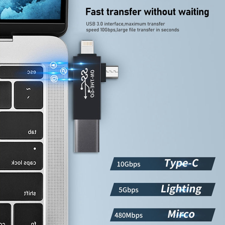 อะแดปเตอร์ OTG 3 in 1 USB 3.0 เป็น 8 Pin + Micro USB + USB-C / Type-C