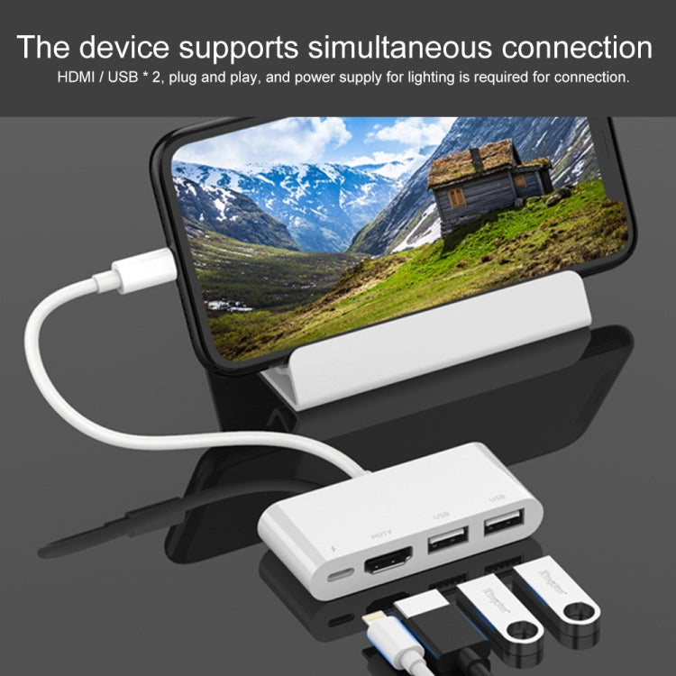 75216 ตัวแปลงวิดีโอ HD 4 in 1 8 พิน เป็น HDMI + ชาร์จ 8 พิน + 2 พอร์ต USB, 75216