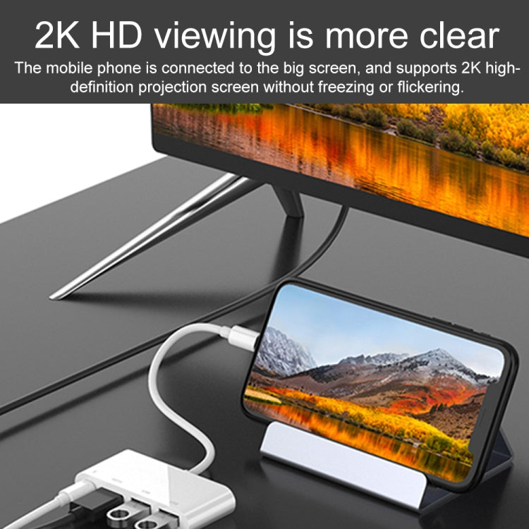 75216 ตัวแปลงวิดีโอ HD 4 in 1 8 พิน เป็น HDMI + ชาร์จ 8 พิน + 2 พอร์ต USB, 75216