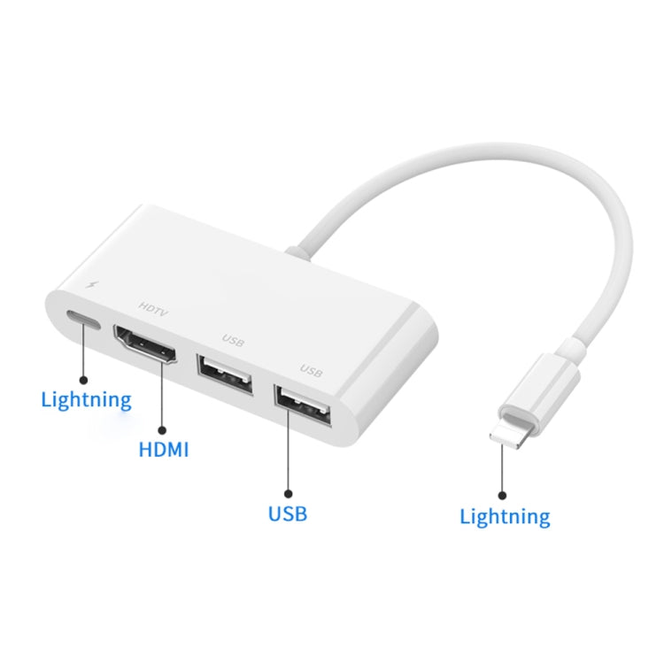 75216 ตัวแปลงวิดีโอ HD 4 in 1 8 พิน เป็น HDMI + ชาร์จ 8 พิน + 2 พอร์ต USB, 75216