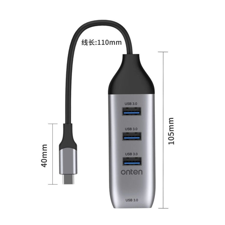 Onten 95118U HUB แปลง USB-C / Type-C เป็น 4 พอร์ต USB 3.0 4-in-1 สถานีเชื่อมต่อมัลติฟังก์ชัน, 95118U