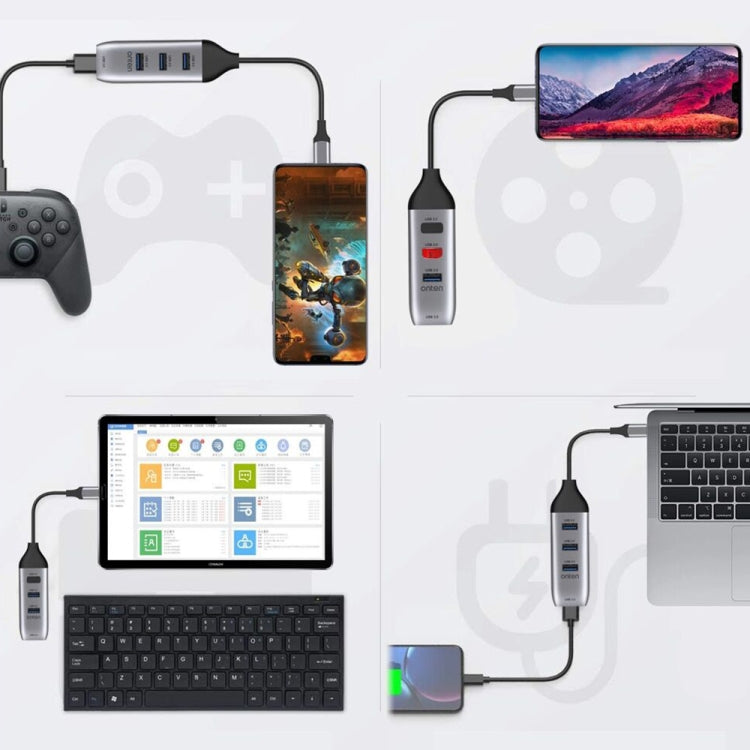 Onten 95118U HUB แปลง USB-C / Type-C เป็น 4 พอร์ต USB 3.0 4-in-1 สถานีเชื่อมต่อมัลติฟังก์ชัน, 95118U