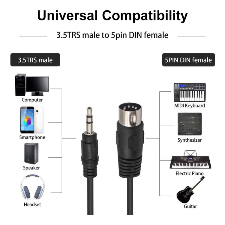 สายอะแดปเตอร์เสียงแจ็คสเตอริโอ 3.5 มม. เป็นปลั๊ก MIDI 5 พิน DIN, ความยาวสาย 1.5 ม.