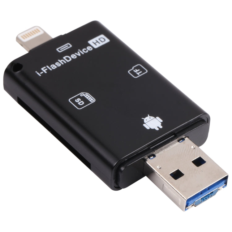 NK-208 เครื่องอ่านการ์ด 3 in 1 i-Flash TF / SD สำหรับ 8 พิน + USB 2.0 + อุปกรณ์ Micro USB (สีดำ), NK-208 สีขาว, NK-208 สีดำ