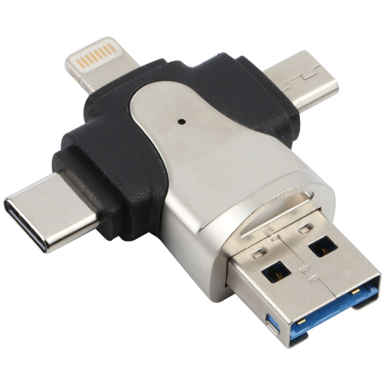 เครื่องอ่านการ์ด 4 in 1 8 พิน + USB-C / Type-C + Micro USB + USB 3.0 ตัวผู้, 4 in 1