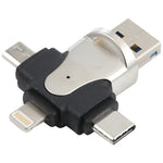 เครื่องอ่านการ์ด 4 in 1 8 พิน + USB-C / Type-C + Micro USB + USB 3.0 ตัวผู้, 4 in 1