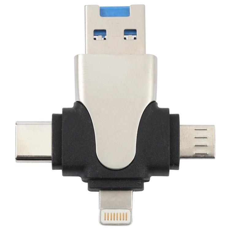 เครื่องอ่านการ์ด 4 in 1 8 พิน + USB-C / Type-C + Micro USB + USB 3.0 ตัวผู้, 4 in 1