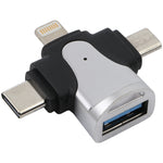 อะแดปเตอร์ 3 in 1 8 พิน + USB-C / Type-C + Micro USB ตัวผู้ เป็น USB 3.0 ตัวเมีย อัลลอยสังกะสี