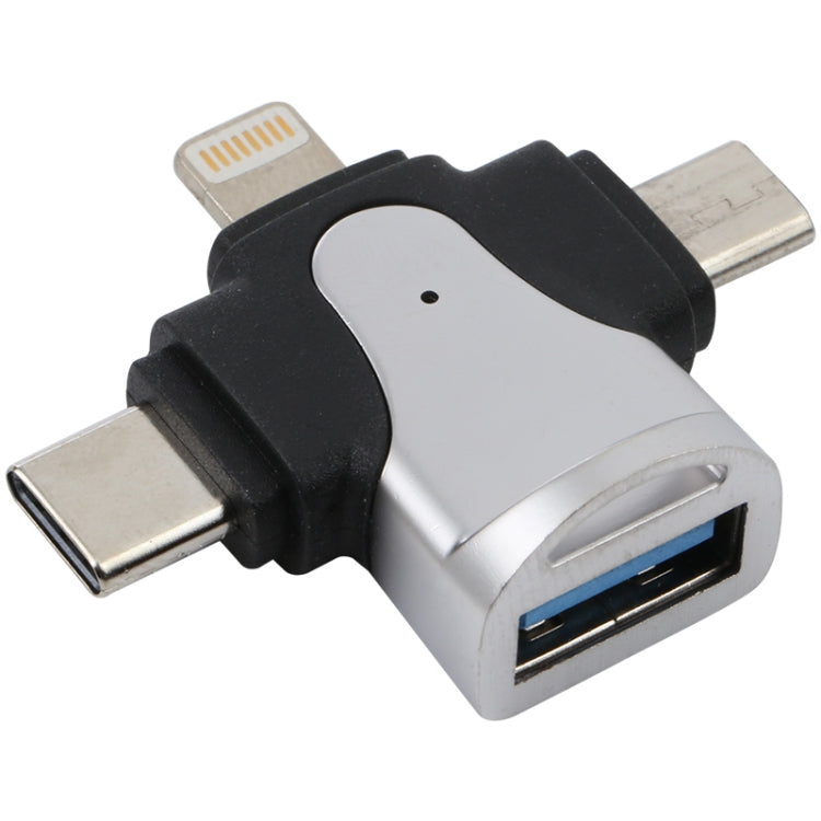 อะแดปเตอร์ 3 in 1 8 พิน + USB-C / Type-C + Micro USB ตัวผู้ เป็น USB 3.0 ตัวเมีย อัลลอยสังกะสี