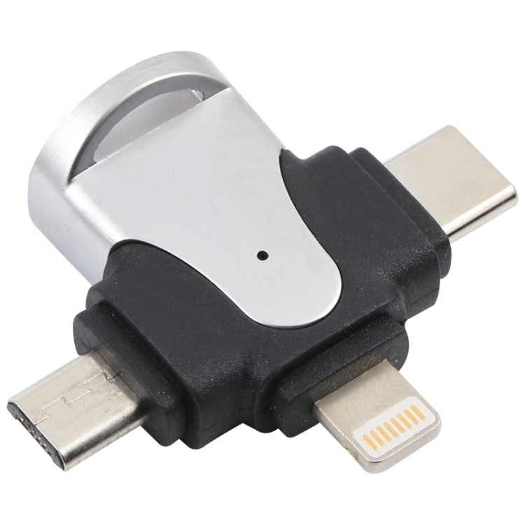 อะแดปเตอร์ 3 in 1 8 พิน + USB-C / Type-C + Micro USB ตัวผู้ เป็น USB 3.0 ตัวเมีย อัลลอยสังกะสี