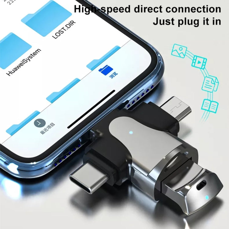 อะแดปเตอร์ 3 in 1 8 พิน + USB-C / Type-C + Micro USB ตัวผู้ เป็น USB 3.0 ตัวเมีย อัลลอยสังกะสี