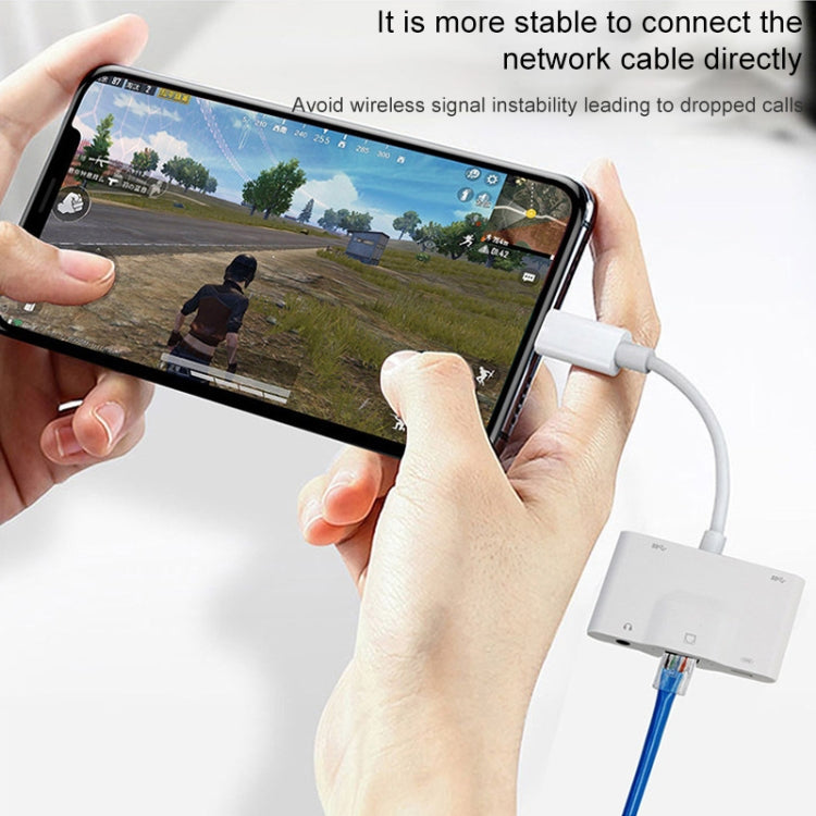 NK-1033 อะแดปเตอร์ 5 in 1 8 พิน ตัวผู้ เป็น USB คู่ + AUX 3.5 มม. + อีเธอร์เน็ต + 8 พิน พาวเวอร์ ตัวเมีย, NK-1033