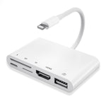 อะแดปเตอร์ OTG ดิจิทัล AV 5 in 1 8 พิน ตัวผู้ เป็น USB + HDMI + ช่องเสียบการ์ด TF / SD + 8 พิน พาวเวอร์ ตัวเมีย, ช่องเสียบการ์ด TF / SD