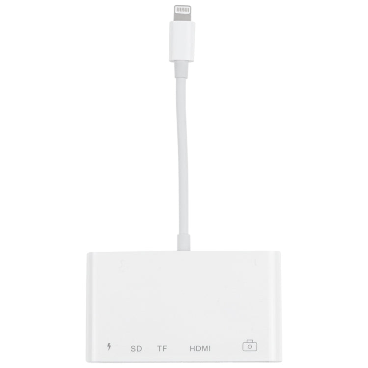 อะแดปเตอร์ OTG ดิจิทัล AV 5 in 1 8 พิน ตัวผู้ เป็น USB + HDMI + ช่องเสียบการ์ด TF / SD + 8 พิน พาวเวอร์ ตัวเมีย, ช่องเสียบการ์ด TF / SD