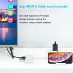 อะแดปเตอร์ OTG ดิจิทัล AV 5 in 1 8 พิน ตัวผู้ เป็น USB + HDMI + ช่องเสียบการ์ด TF / SD + 8 พิน พาวเวอร์ ตัวเมีย, ช่องเสียบการ์ด TF / SD
