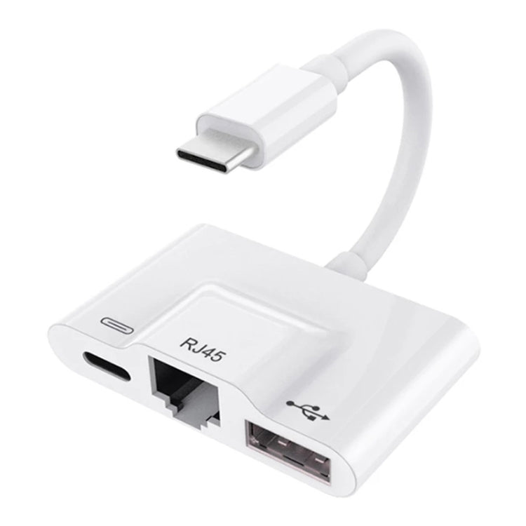 อะแดปเตอร์ 3 in 1 USB-C / Type-C ชาย เป็น USB + Ethernet RJ45 100M + Type-C Power หญิง