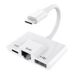 อะแดปเตอร์ 3 in 1 USB-C / Type-C ชาย เป็น USB + Ethernet RJ45 100M + Type-C Power หญิง