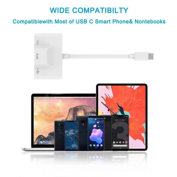 อะแดปเตอร์ 3 in 1 USB-C / Type-C ชาย เป็น USB + Ethernet RJ45 100M + Type-C Power หญิง
