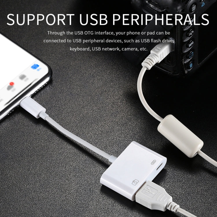 สายชาร์จและถ่ายโอนข้อมูล 11 ซม. 8 พิน ตัวผู้เป็น USB และ 8 พิน สำหรับกล้อง รองรับระบบ iOS 9.2 ขึ้นไป