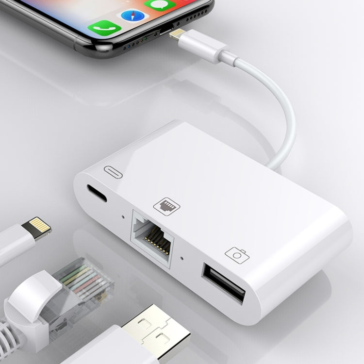 สายแปลงดิจิทัลวิดีโอ OTG 3 in 1 พอร์ตหญิง Ethernet + USB + 8 พิน เป็นพอร์ตชาย 8 พิน รุ่น NK-107