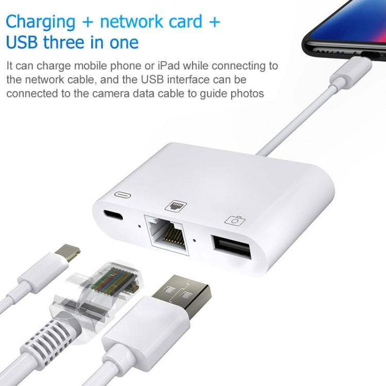 สายแปลงดิจิทัลวิดีโอ OTG 3 in 1 พอร์ตหญิง Ethernet + USB + 8 พิน เป็นพอร์ตชาย 8 พิน รุ่น NK-107