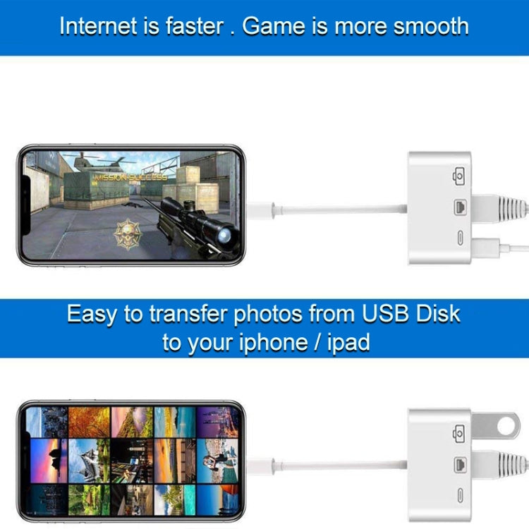 สายแปลงดิจิทัลวิดีโอ OTG 3 in 1 พอร์ตหญิง Ethernet + USB + 8 พิน เป็นพอร์ตชาย 8 พิน รุ่น NK-107