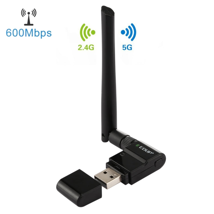 อะแดปเตอร์อีเธอร์เน็ตไร้สาย 11AC แบบดูอัลแบนด์ 600Mbps EDUP EP-AC1635 พร้อมเสาอากาศ 2dBi สำหรับแล็ปท็อป / พีซี, รุ่น EP-AC1635