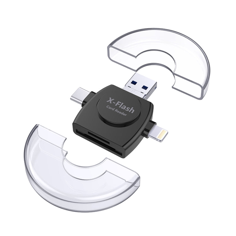 เครื่องอ่านการ์ด X-Flash R01 3 in 1 อินเทอร์เฟซ 8 พิน + USB-C / Type-C + Micro USB สำหรับ SD / TF Card
