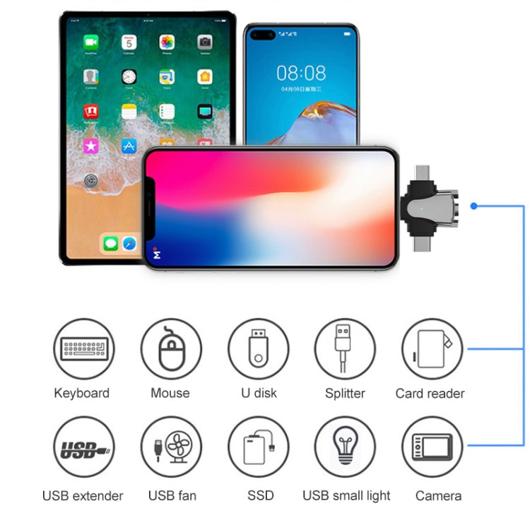 อะแดปเตอร์ OTG 3 in 1, USB เป็น Type-C / Micro USB / 8 Pin