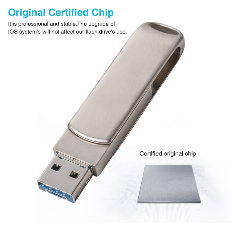 Richwell แฟลชไดรฟ์หมุนได้ 3 in 1 32G Micro USB + 8 Pin + USB 3.0 พร้อมฟังก์ชัน OTG, 32G