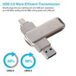 Richwell แฟลชไดรฟ์หมุนได้ 3 in 1 32G Micro USB + 8 Pin + USB 3.0 พร้อมฟังก์ชัน OTG, 32G