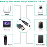 สายชาร์จ USB 3A เป็นปลั๊กไฟ DC 5.5 x 2.1มม., ความยาว: 1ม., USB เป็น DC 5.5x2.1มม.