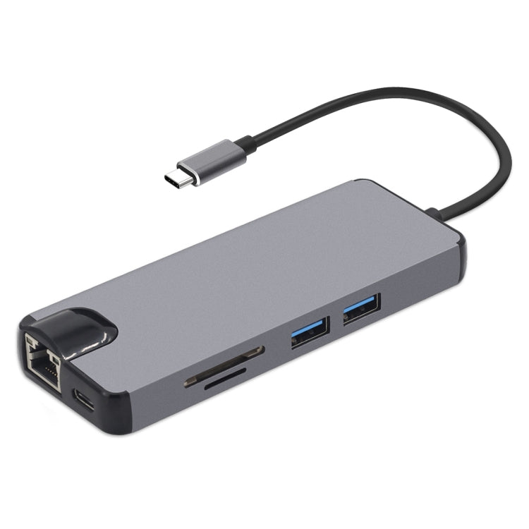 อะแดปเตอร์ 8 in 1 Type-C เป็น HDMI + USB 3.0 + USB 3.0 + Type-C + LAN + VGA + TF/SD Card Reader