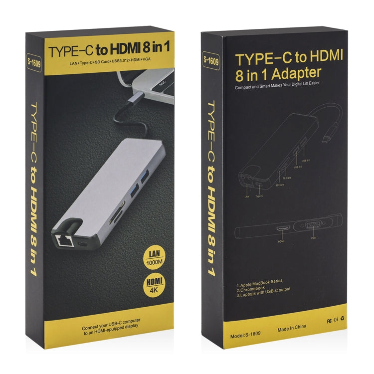 อะแดปเตอร์ 8 in 1 Type-C เป็น HDMI + USB 3.0 + USB 3.0 + Type-C + LAN + VGA + TF/SD Card Reader