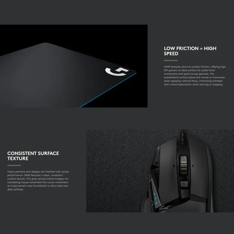 แผ่นรองเมาส์เกมมิ่งแข็ง Logitech G440 ขนาด: 34 x 28 ซม., G440 แข็ง