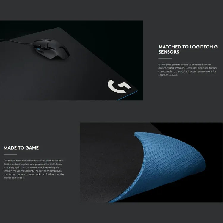 แผ่นรองเมาส์เกมมิ่งผ้านุ่ม Logitech G640 ขนาด: 46 x 40 ซม., G640 ผ้านุ่ม