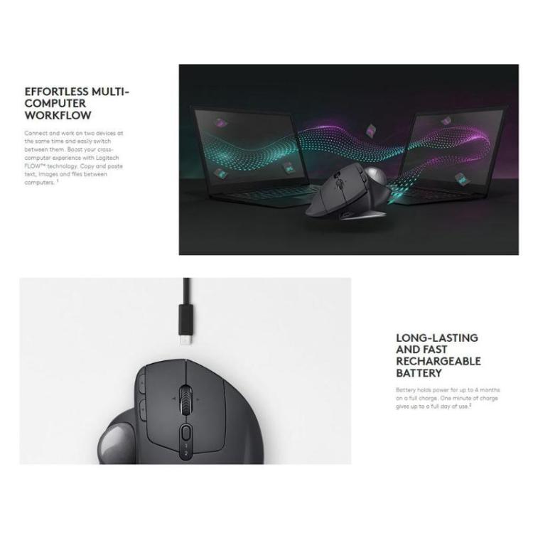เมาส์ออปติคอลไร้สายบลูทูธ + Unifying แบบสองโหมด Logitech MX ERGO S 440DPI, MX ERGO S